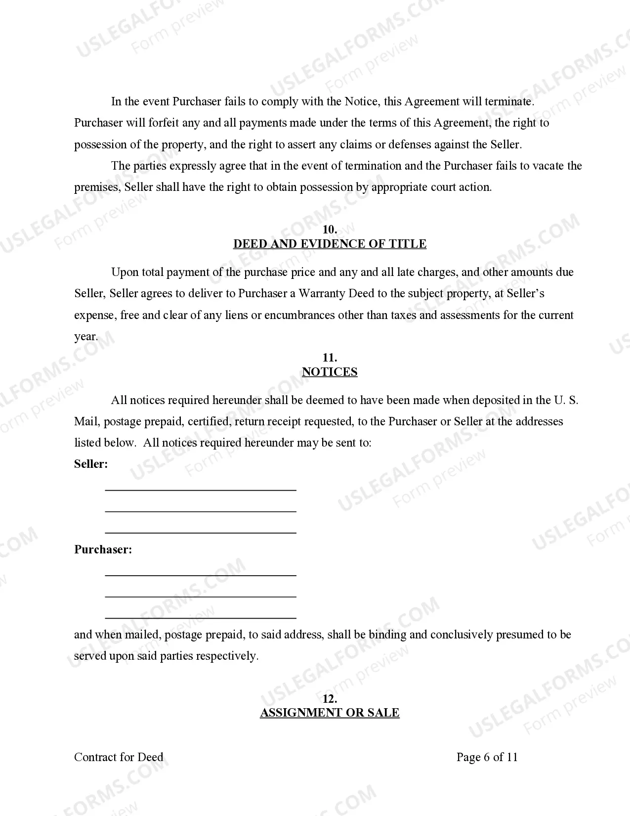 Preview Agreement or Contract for Deed for Sale and Purchase of Real Estate a/k/a Land or Executory Contract