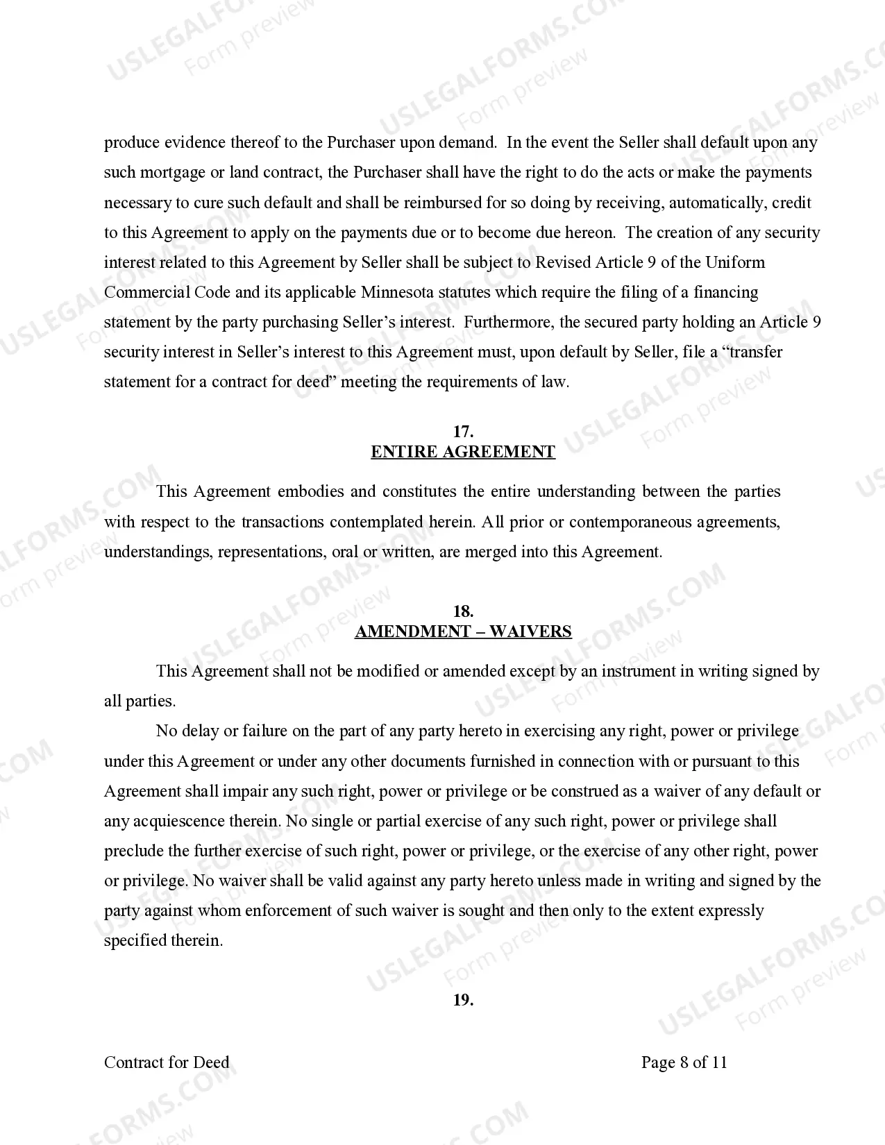 Preview Agreement or Contract for Deed for Sale and Purchase of Real Estate a/k/a Land or Executory Contract