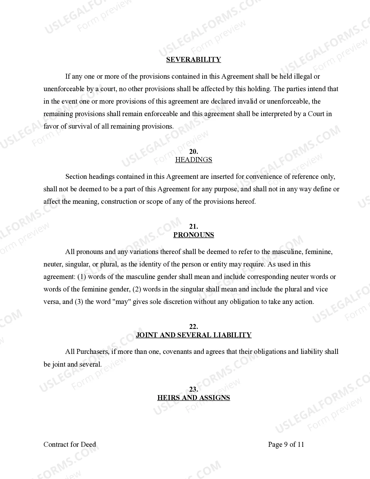 Preview Agreement or Contract for Deed for Sale and Purchase of Real Estate a/k/a Land or Executory Contract