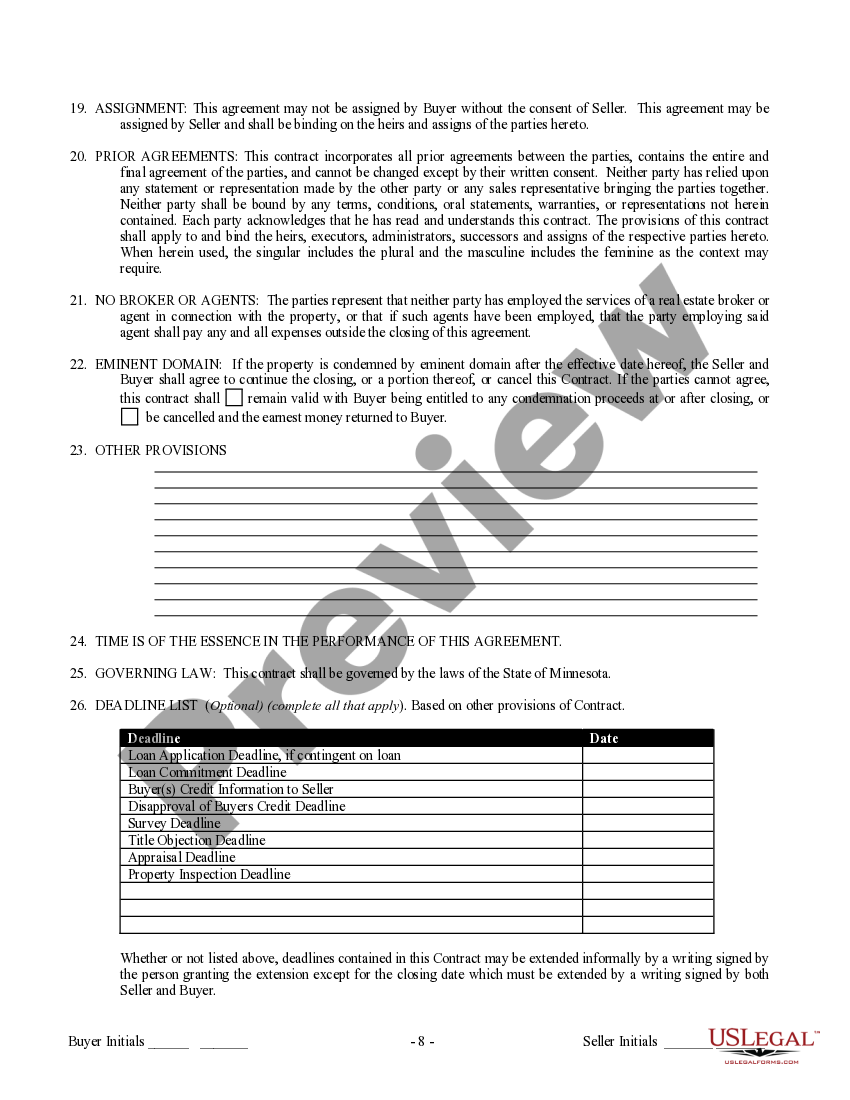 Minnesota Contract for Sale and Purchase of Real Estate with No Broker