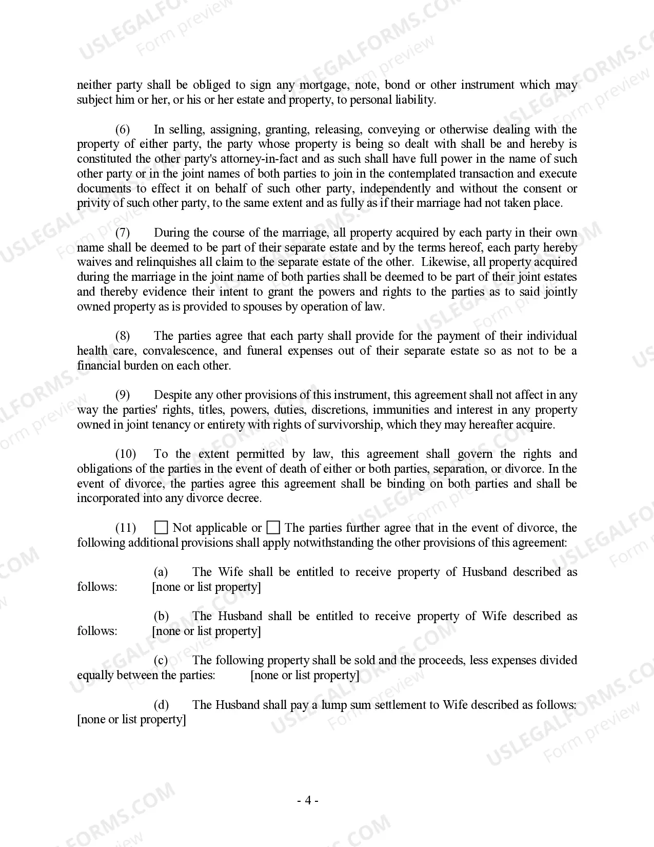 Preview Minnesota Prenuptial Premarital Agreement without Financial Statements