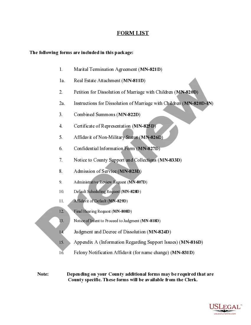 Preview Minnesota No-Fault Agreed Uncontested Divorce Package for Dissolution of Marriage for people with Minor Children