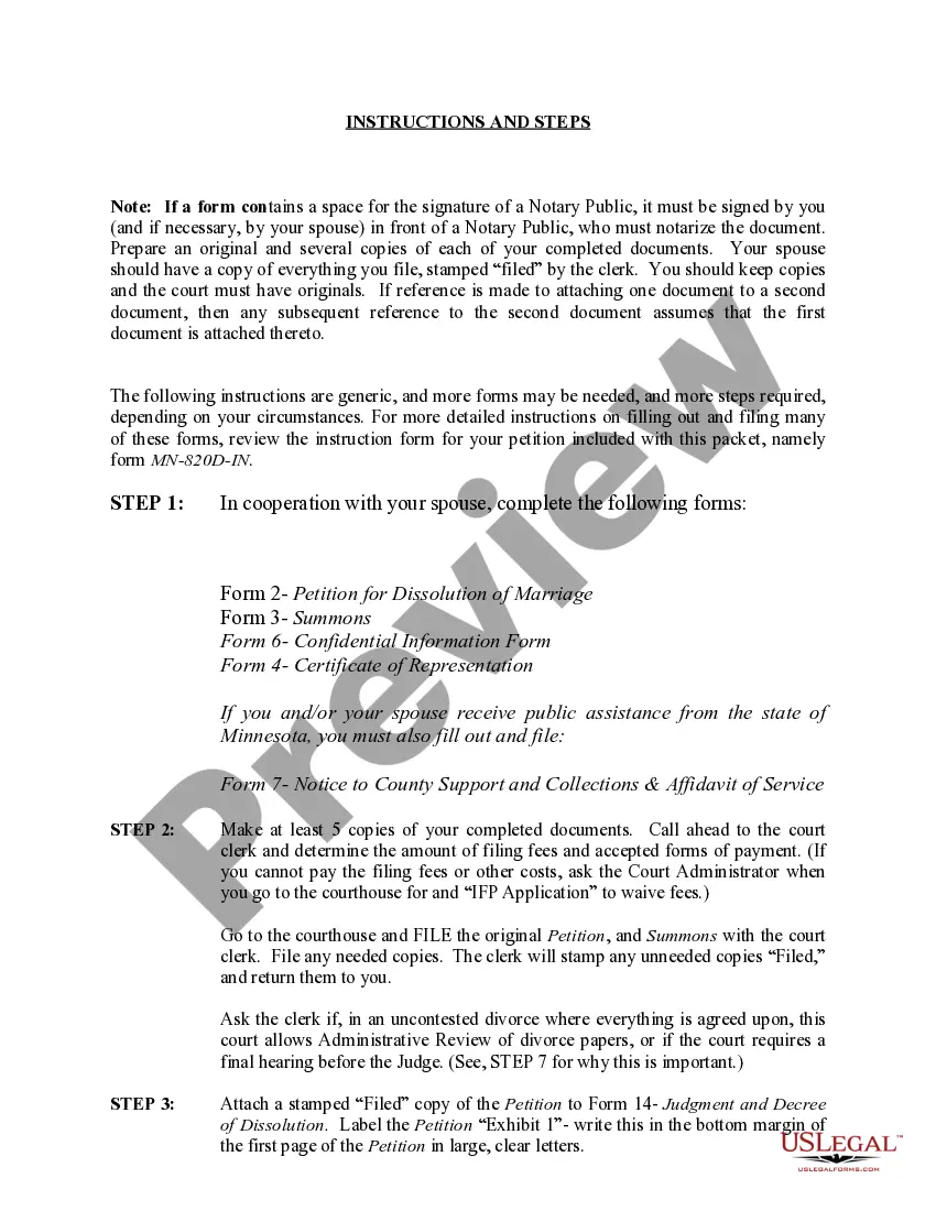 Preview Minnesota No-Fault Agreed Uncontested Divorce Package for Dissolution of Marriage for people with Minor Children