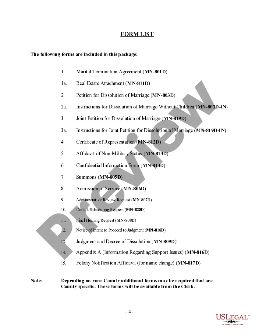 Preview Minnesota No-Fault Agreed Uncontested Divorce Package for Dissolution of Marriage for Persons with No Children with or without Property and Debts