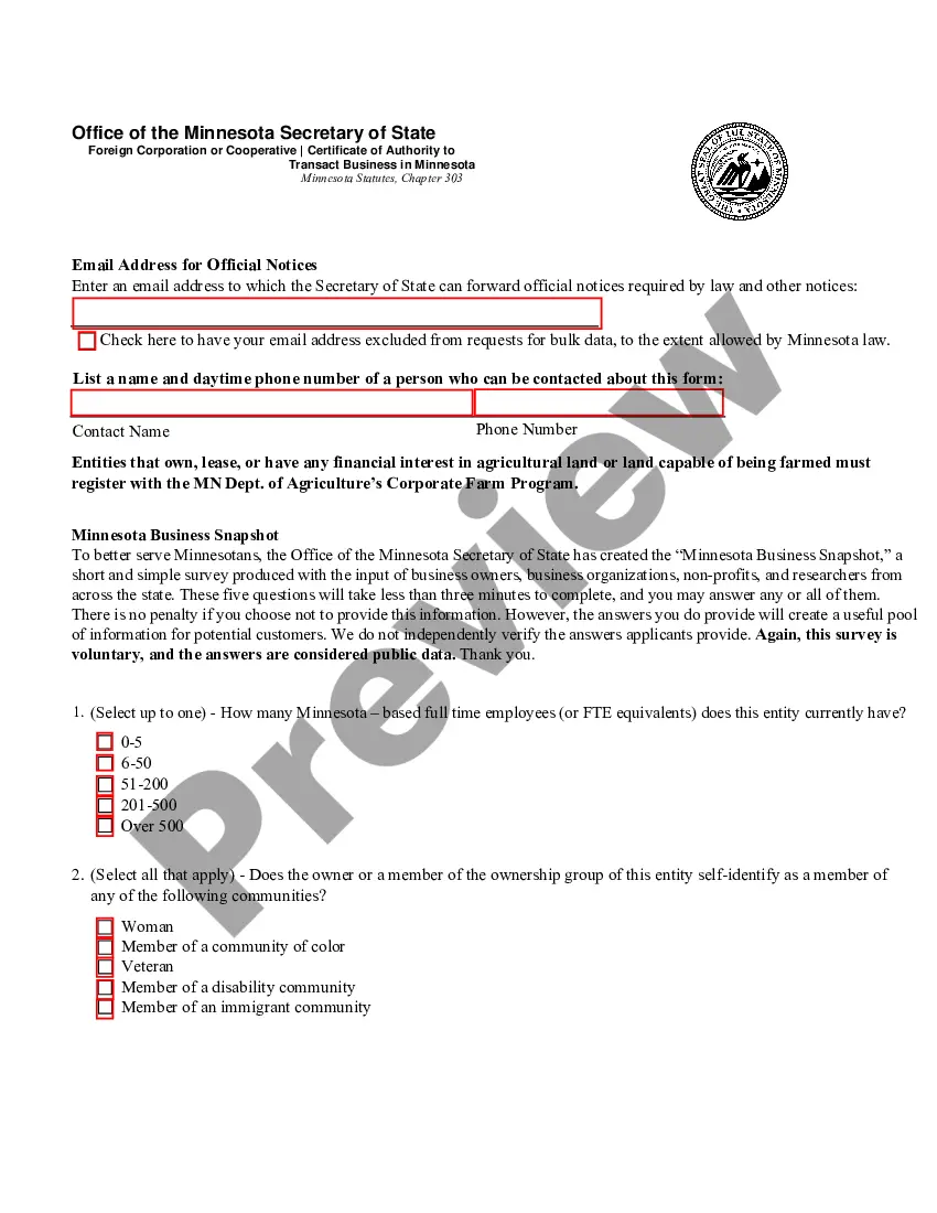 Preview Minnesota Registration of Foreign Corporation