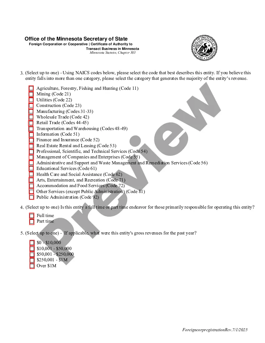Preview Minnesota Registration of Foreign Corporation
