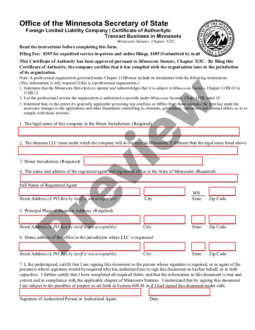 Preview Minnesota Registration of Foreign Corporation