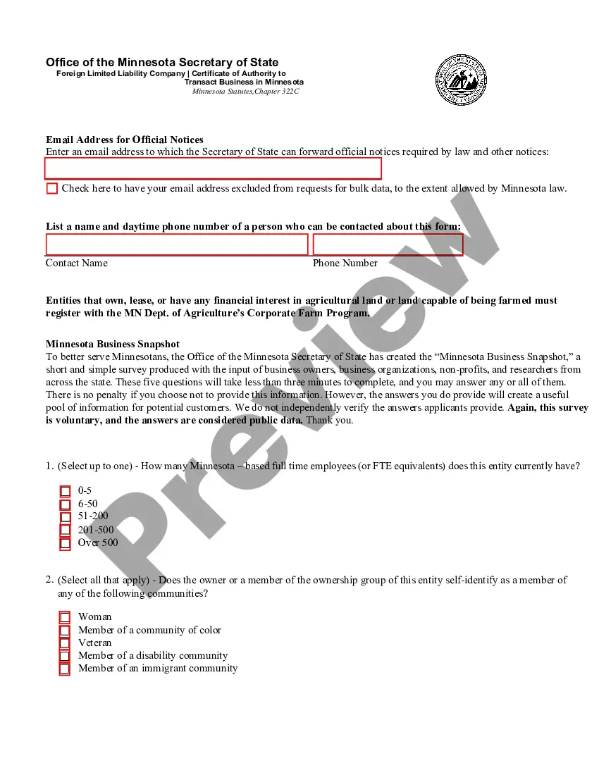 Preview Minnesota Registration of Foreign Corporation