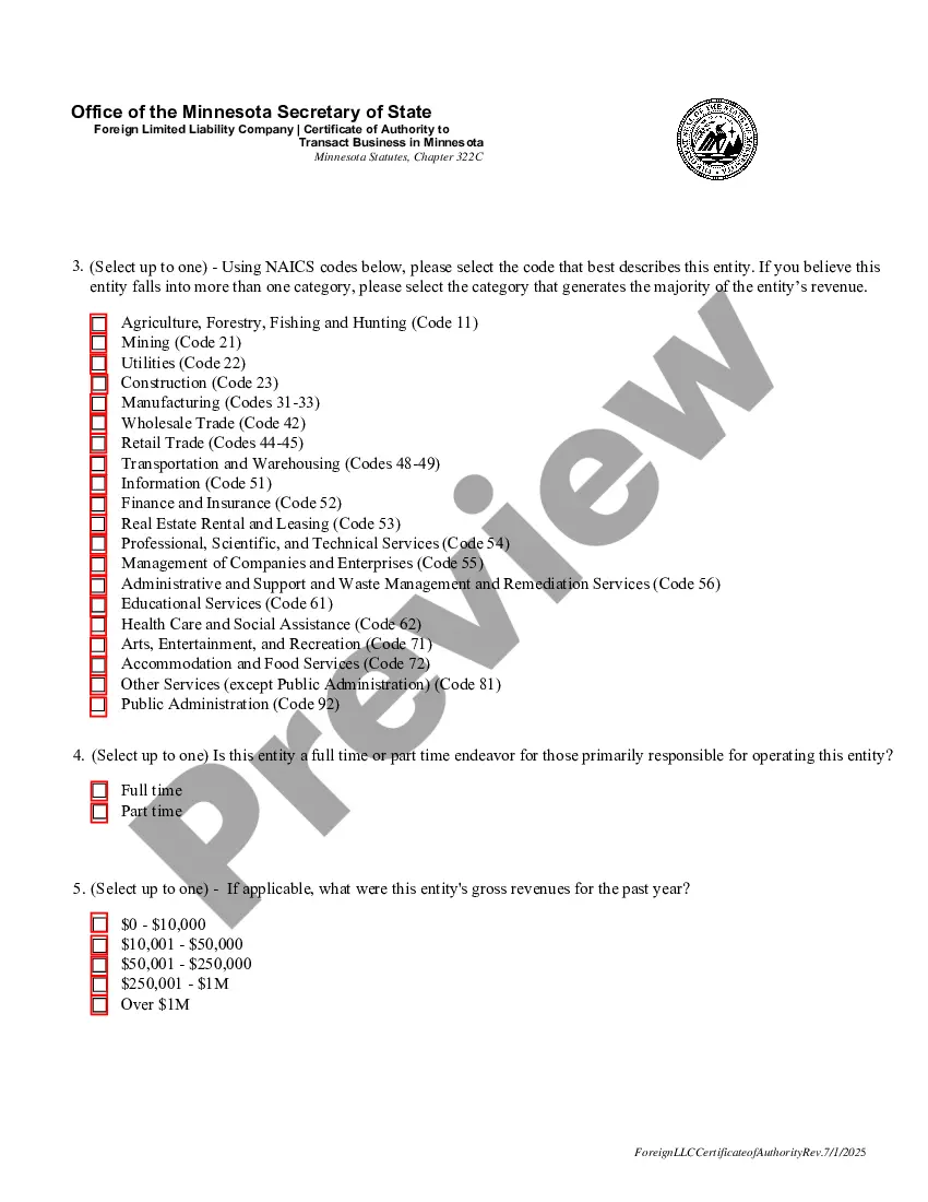 Preview Minnesota Registration of Foreign Corporation