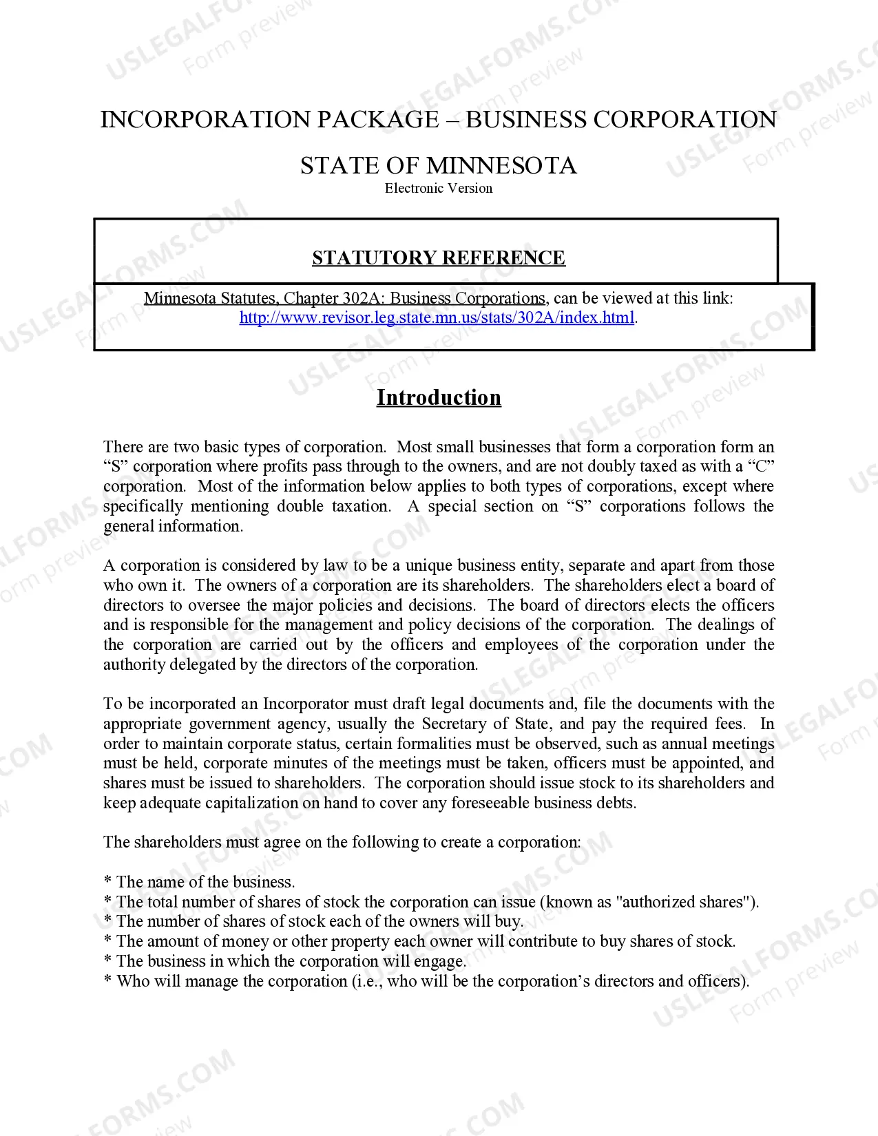 Preview Minnesota Business Incorporation Package to Incorporate Corporation