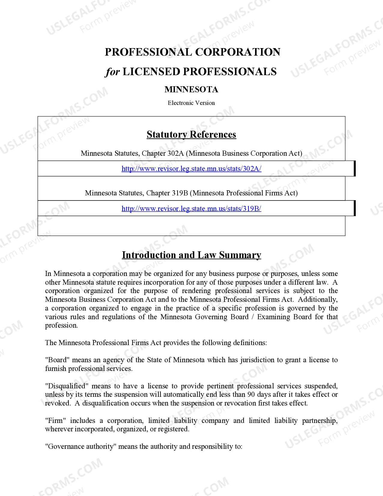 Preview Professional Corporation Package for Minnesota