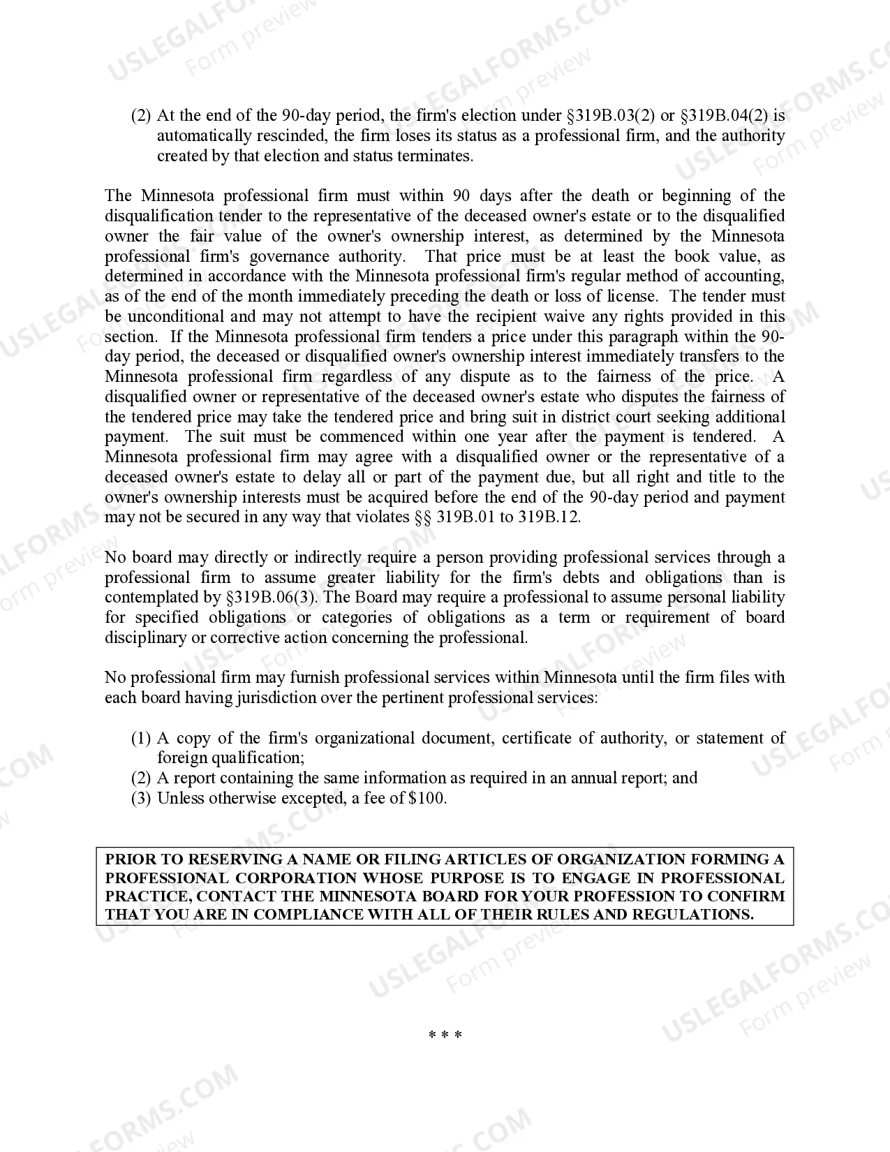 Preview Professional Corporation Package for Minnesota