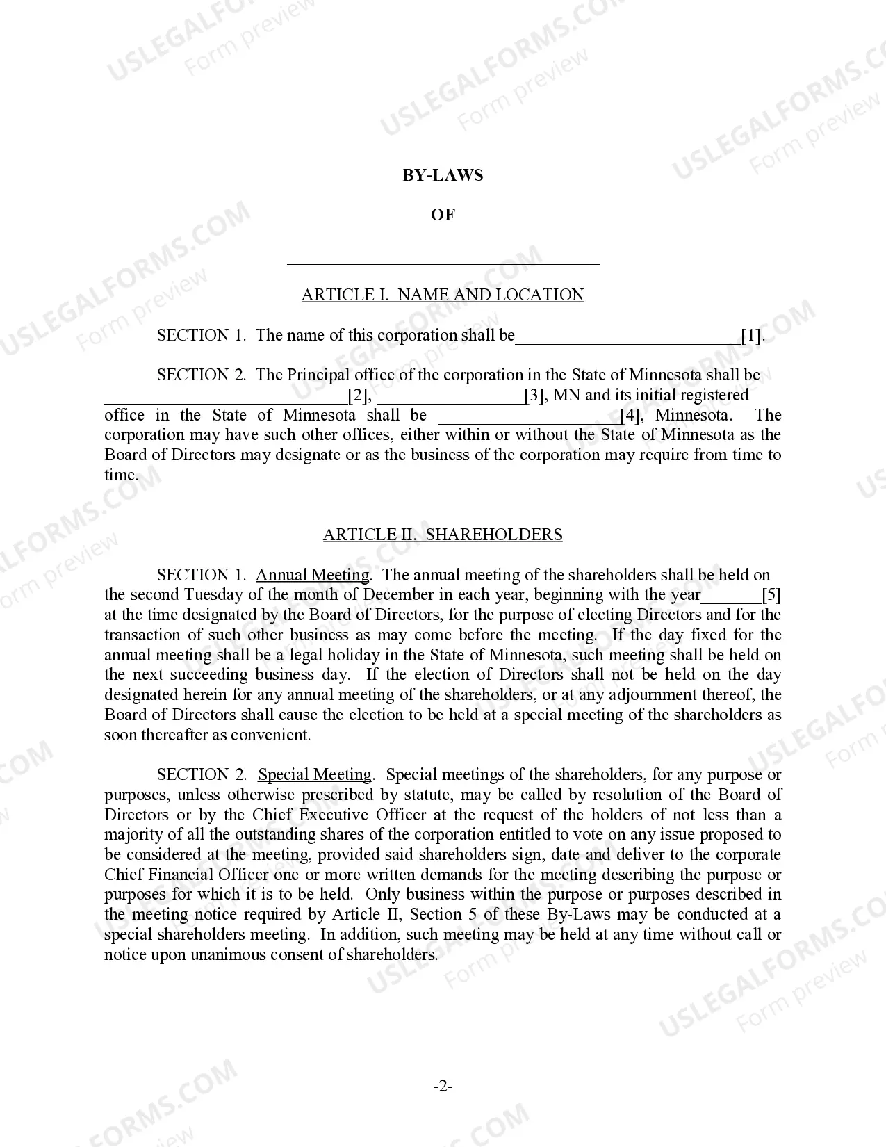 Preview Minnesota Bylaws for Corporation
