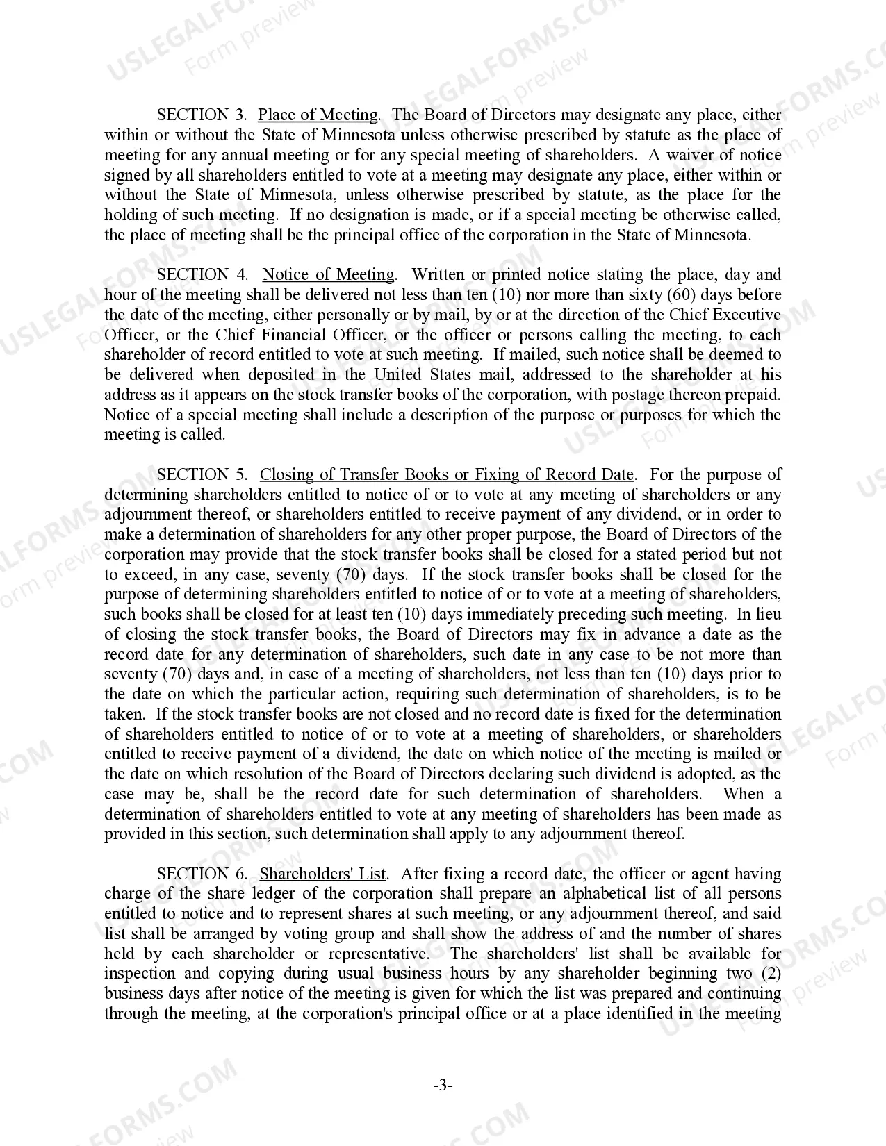 Preview Minnesota Bylaws for Corporation