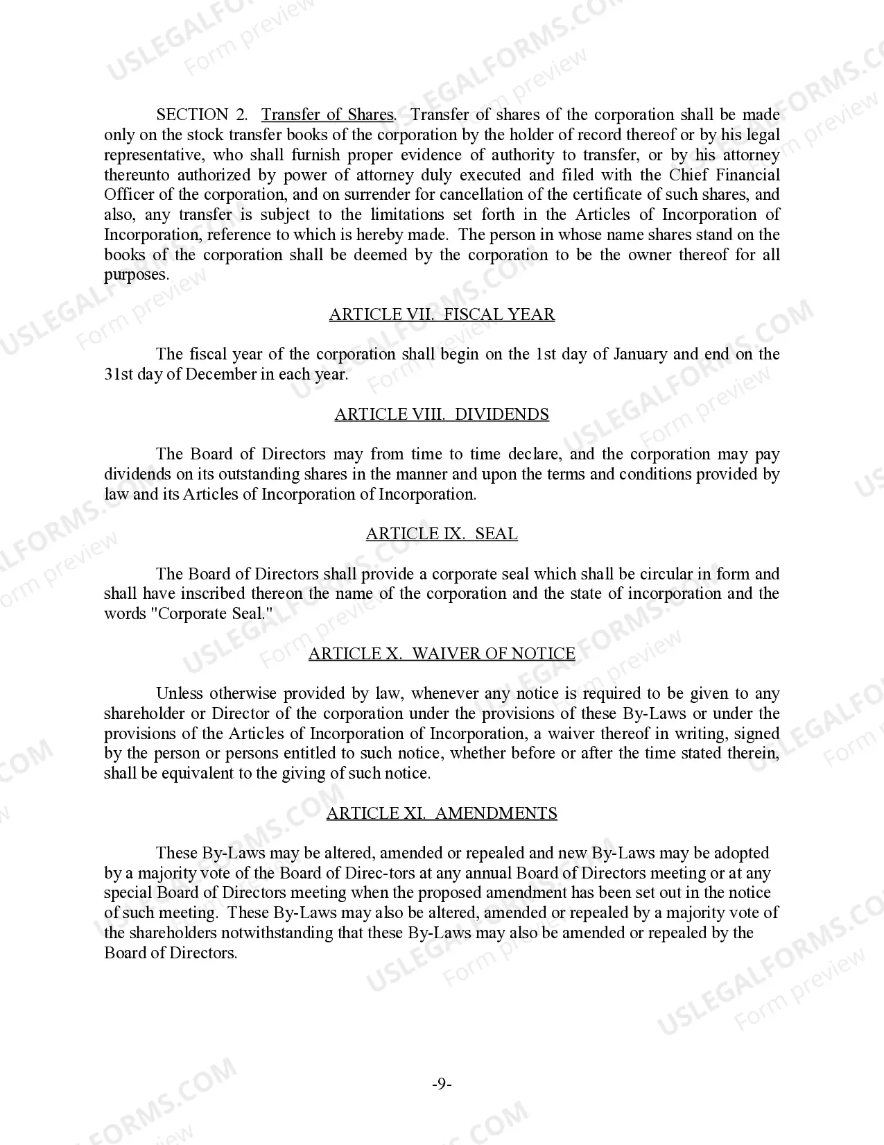 Preview Minnesota Bylaws for Corporation