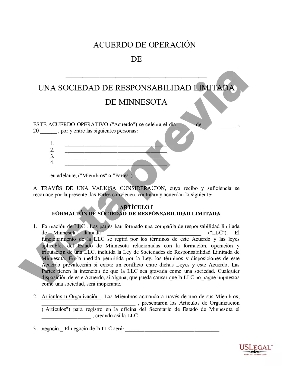 Preview Acuerdo Operativo de Sociedad de Responsabilidad Limitada LLC
