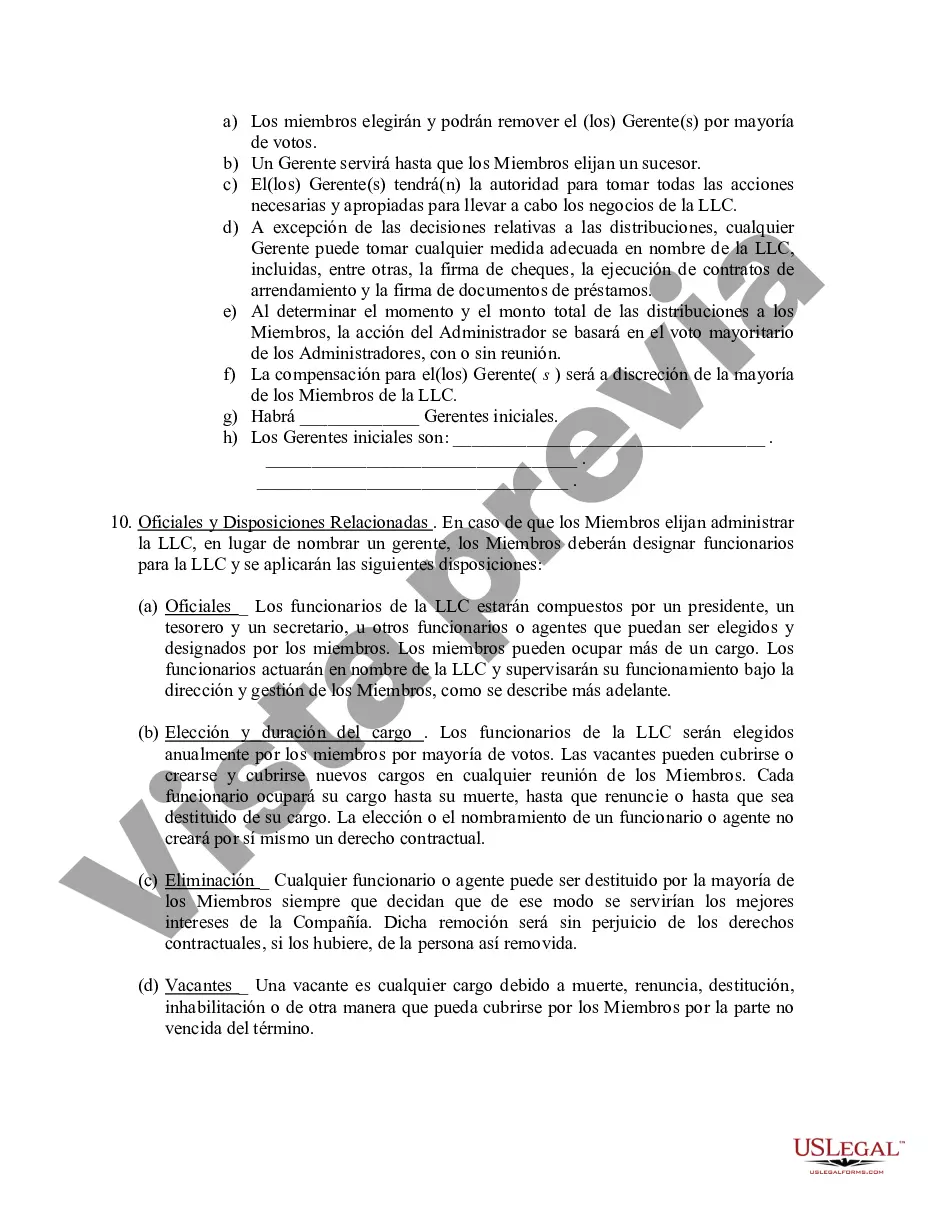 Preview Acuerdo Operativo de Sociedad de Responsabilidad Limitada LLC