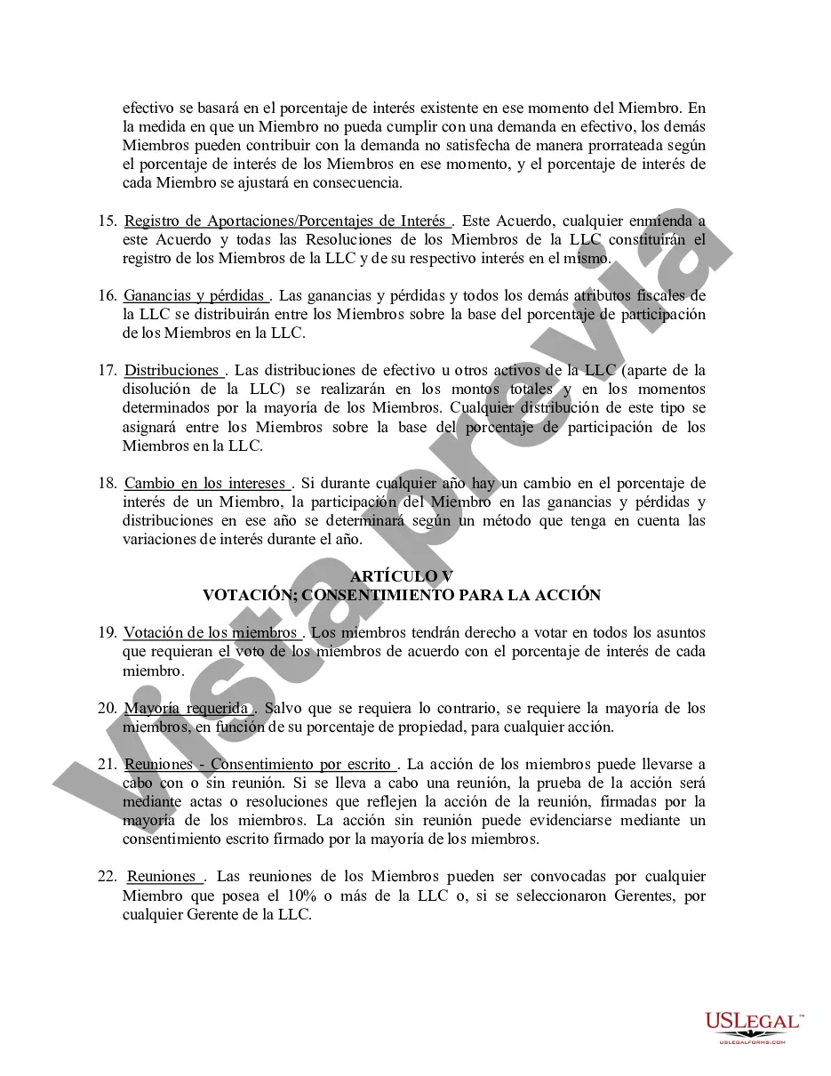 Preview Acuerdo Operativo de Sociedad de Responsabilidad Limitada LLC