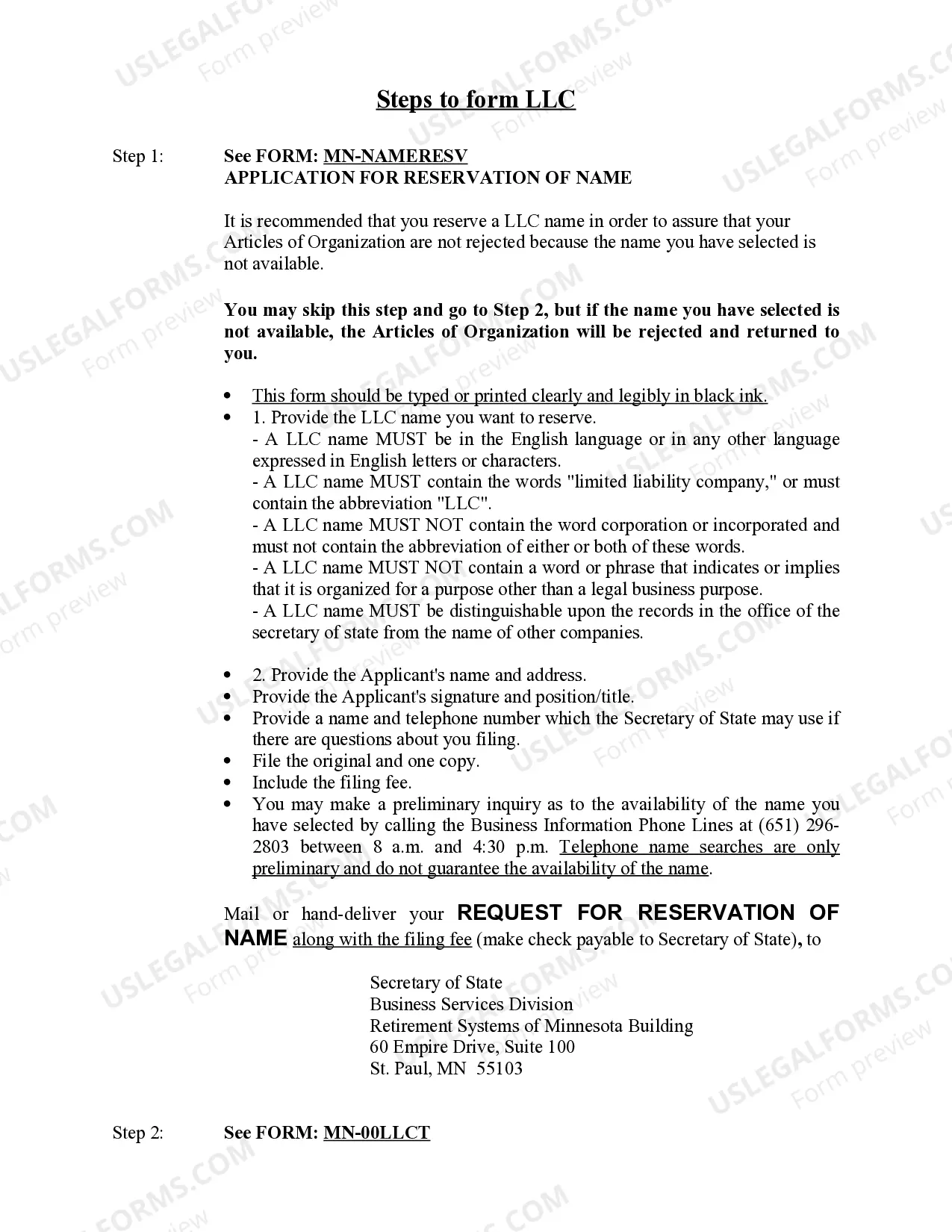 Preview Minnesota Limited Liability Company LLC Formation Package