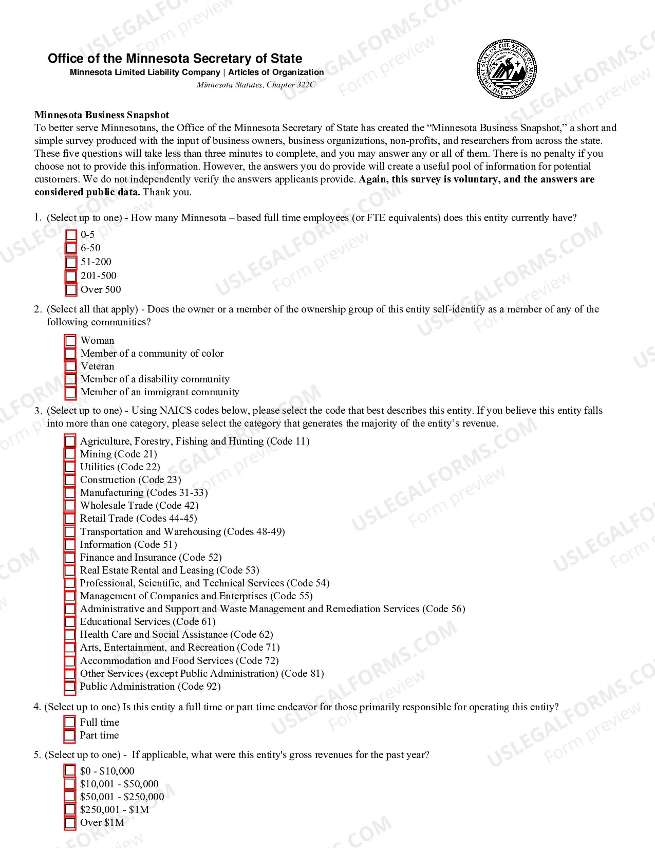 Preview Minnesota Articles of Organization for Domestic Limited Liability Company LLC