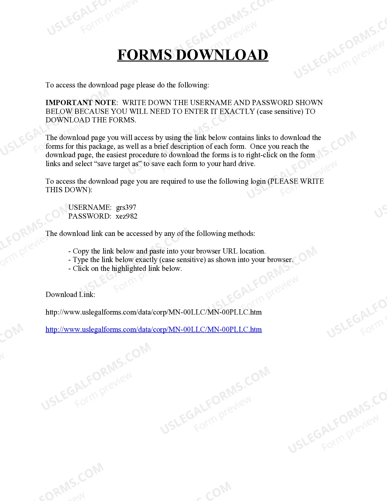 Preview Minnesota Professional Limited Liability Company PLLC Formation Package