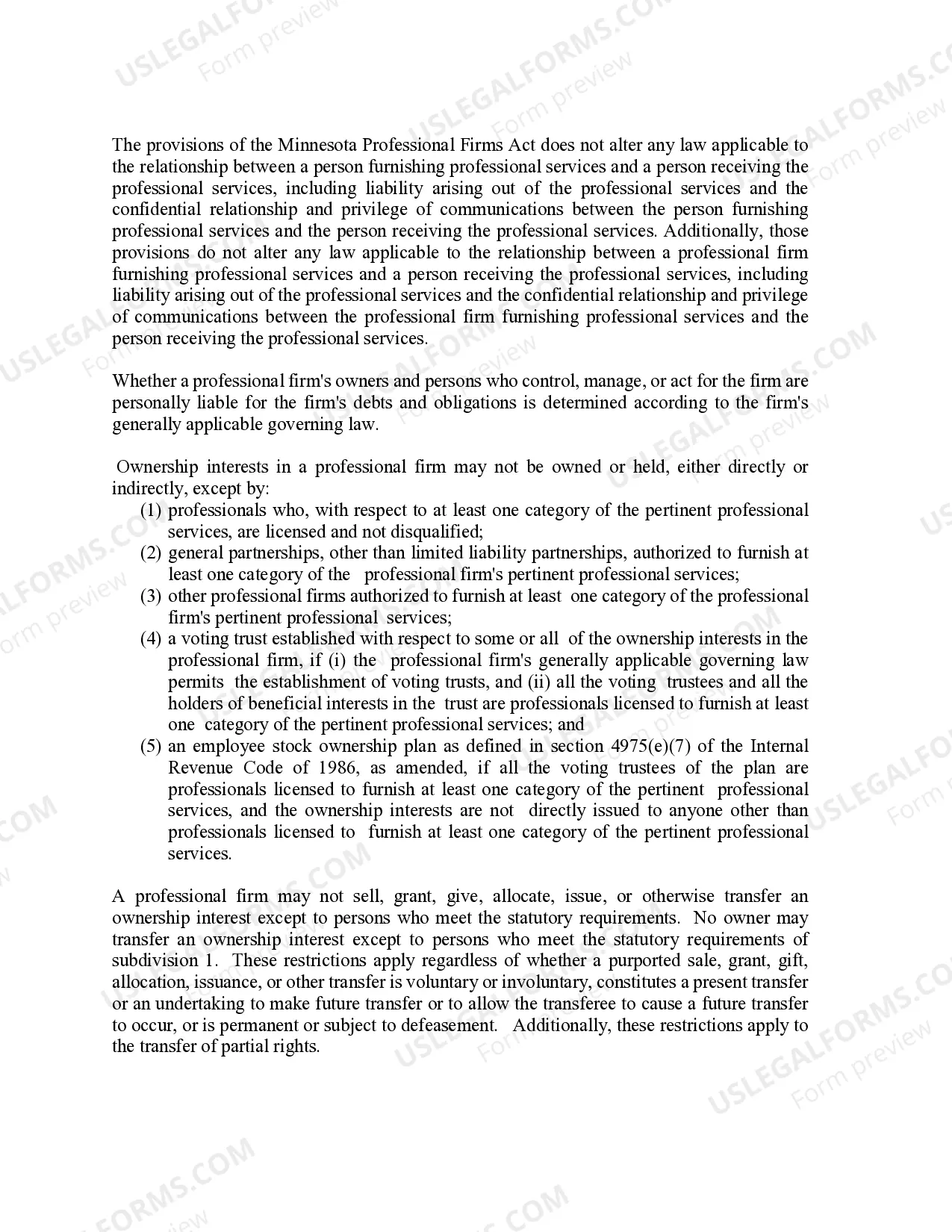 Preview Minnesota Professional Limited Liability Company PLLC Formation Package