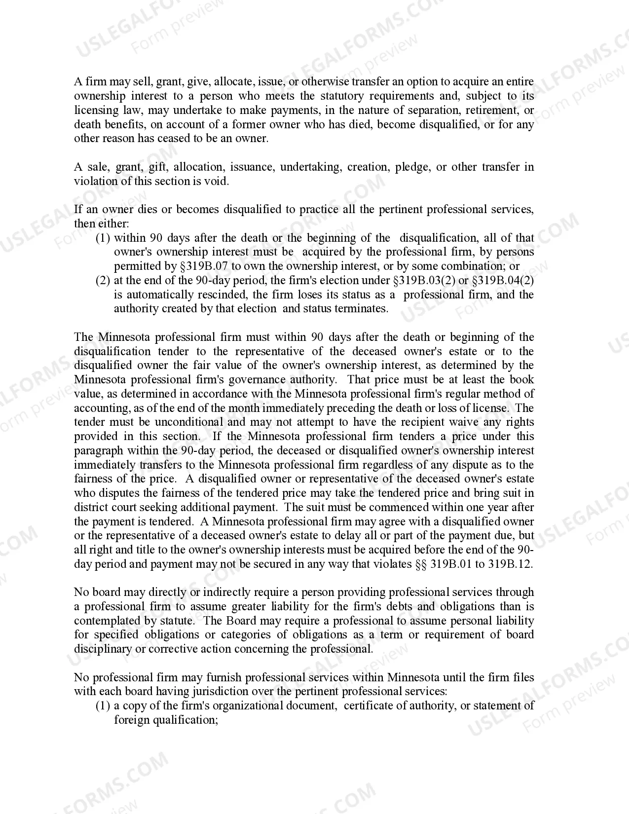 Preview Minnesota Professional Limited Liability Company PLLC Formation Package