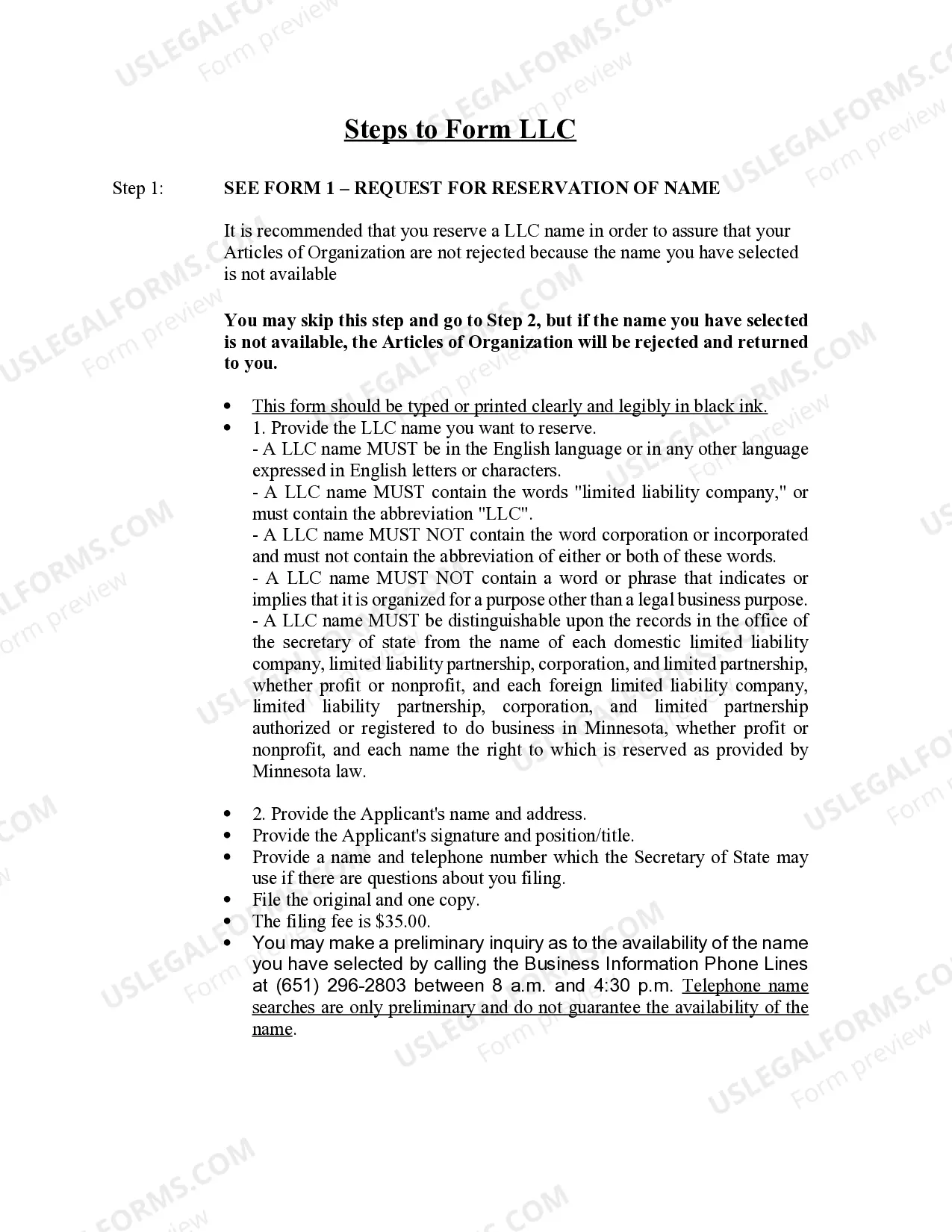 Preview Minnesota Professional Limited Liability Company PLLC Formation Package