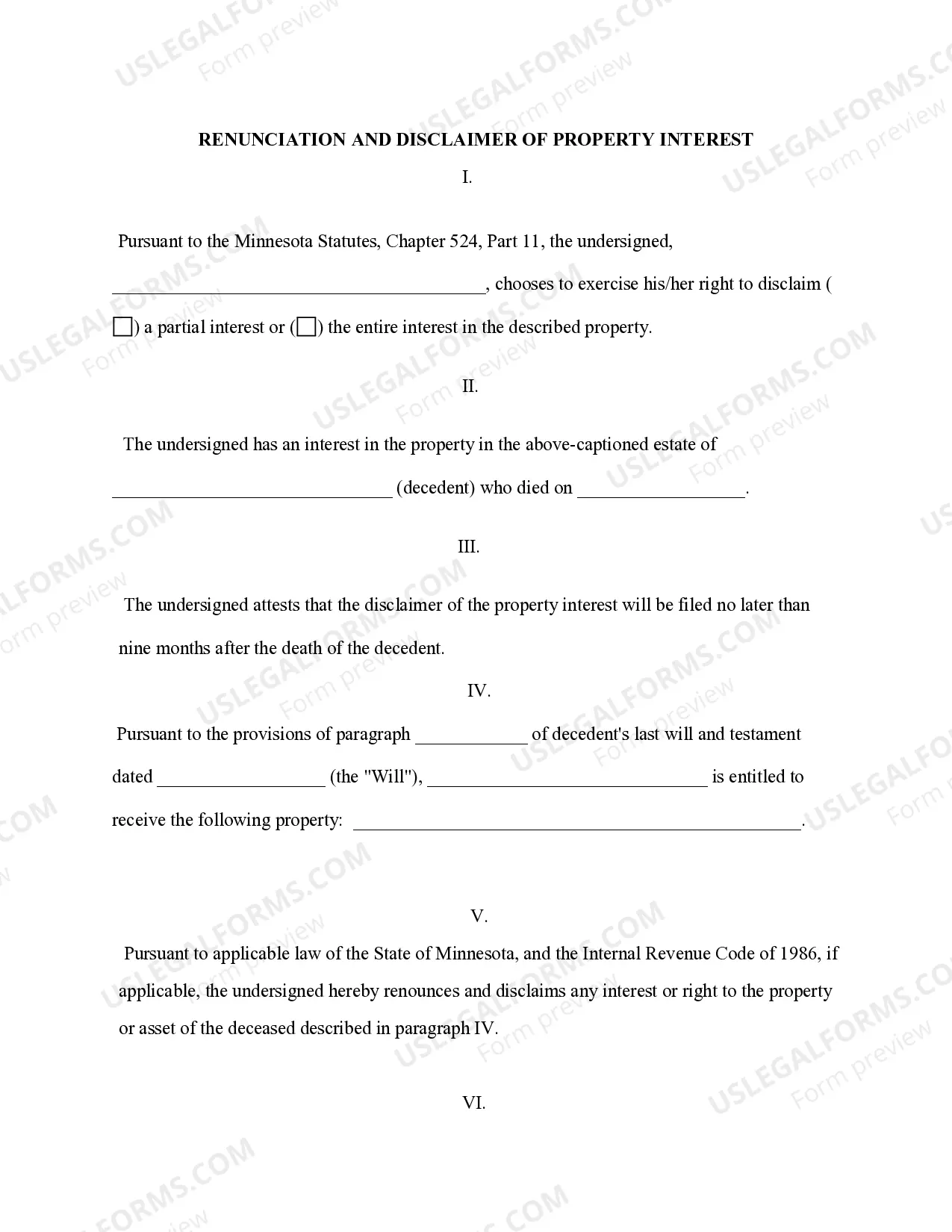 Preview Renunciation And Disclaimer of Real Property Interest