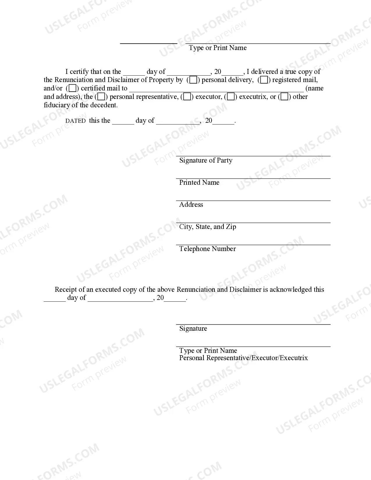 Preview Renunciation And Disclaimer of Real Property Interest
