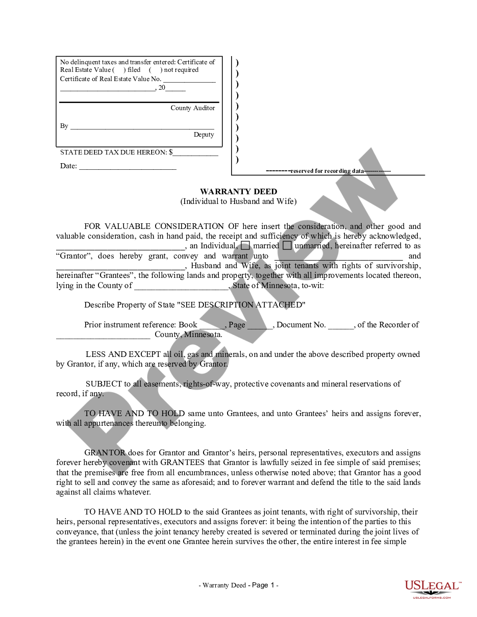 page 0 Warranty Deed from Individual to Husband and Wife preview