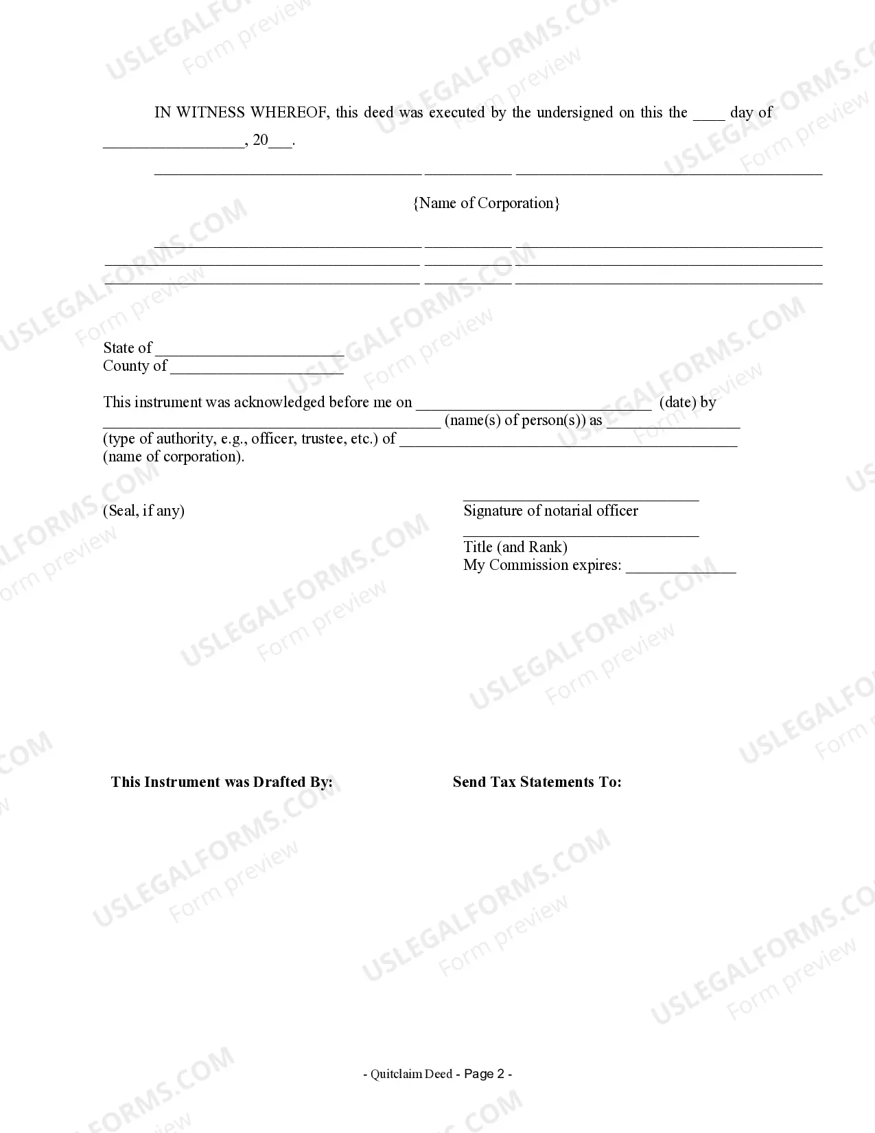 Preview Quitclaim Deed from Corporation to Individual