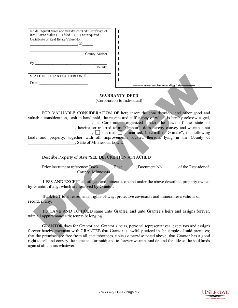 page 0 Warranty Deed from Corporation to Individual preview