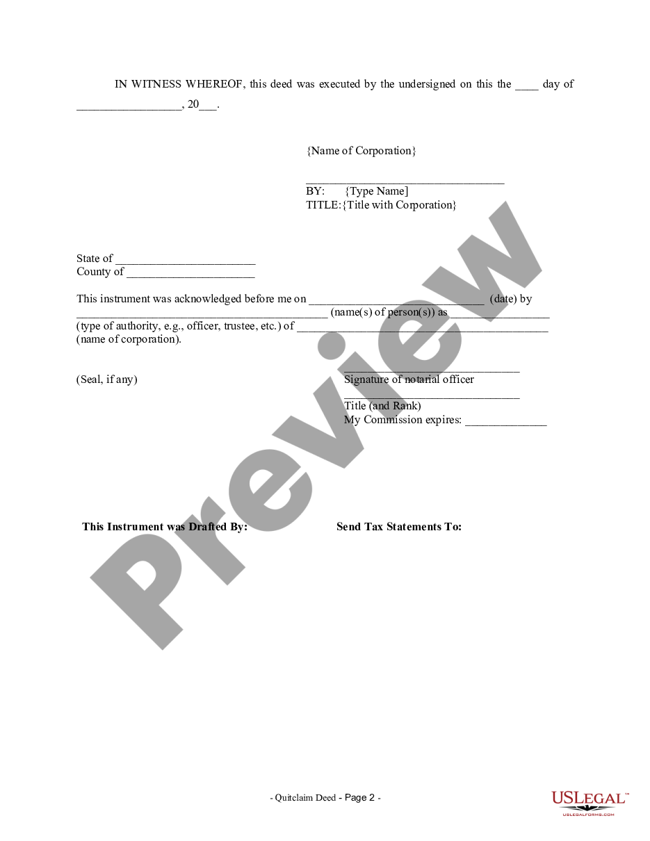 page 1 Quitclaim Deed from Corporation to LLC preview
