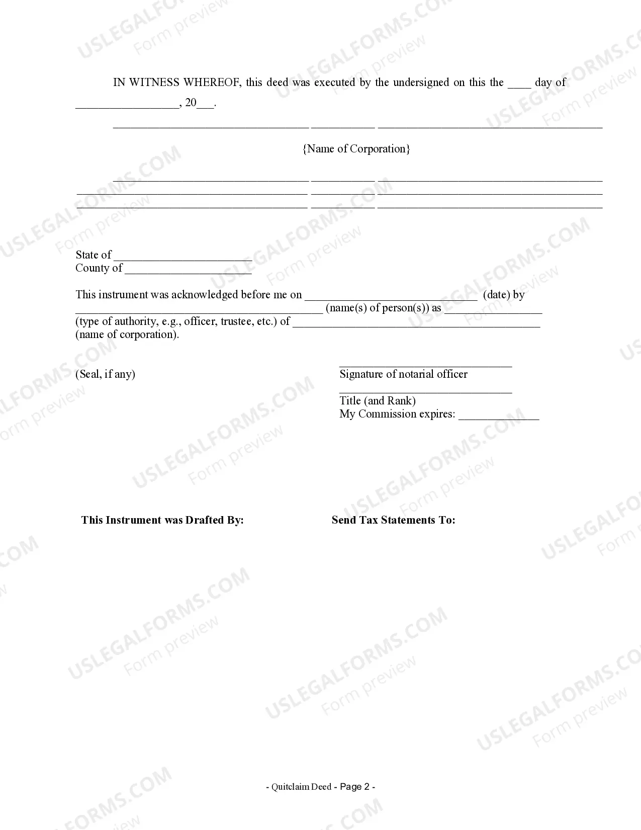 Preview Quitclaim Deed from Corporation to LLC