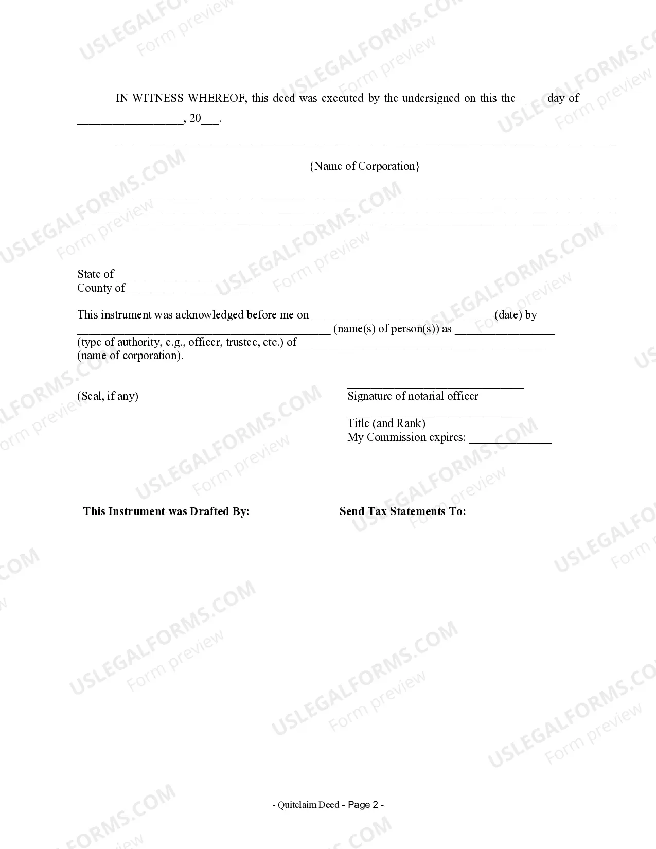 Preview Quitclaim Deed from Corporation to Corporation