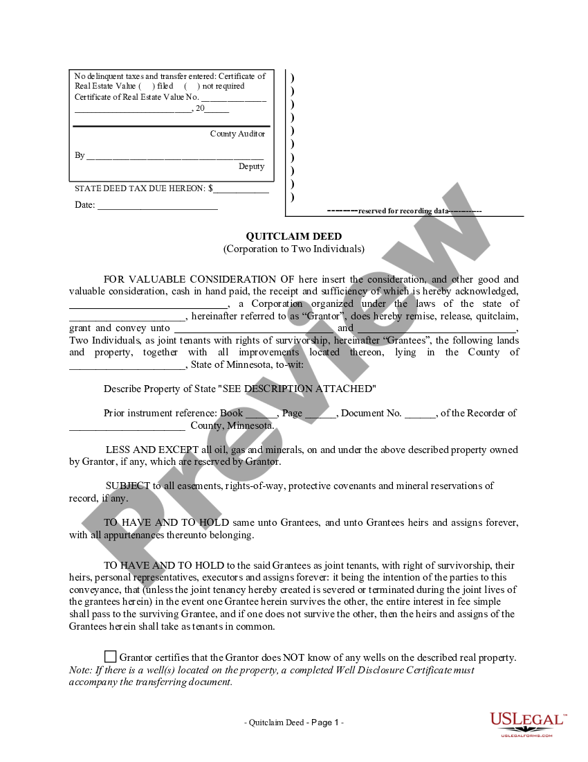 minnesota quit claim deed form