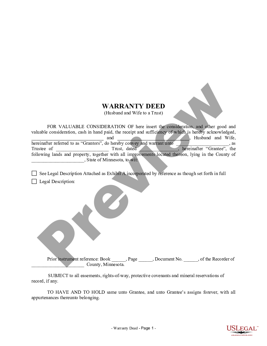 page 0 Warranty Deed from Husband and Wife to a Trust preview