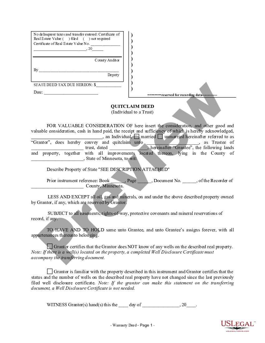 minnesota quit claim deed form