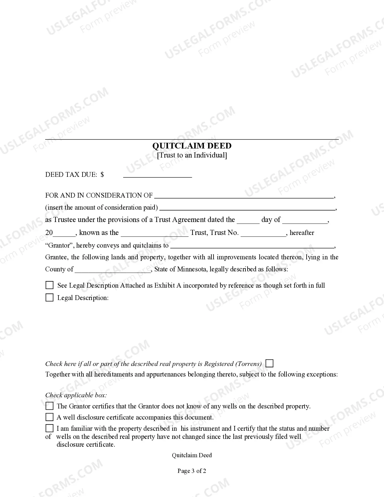 Preview Quitclaim Deed - Trust to an Individual