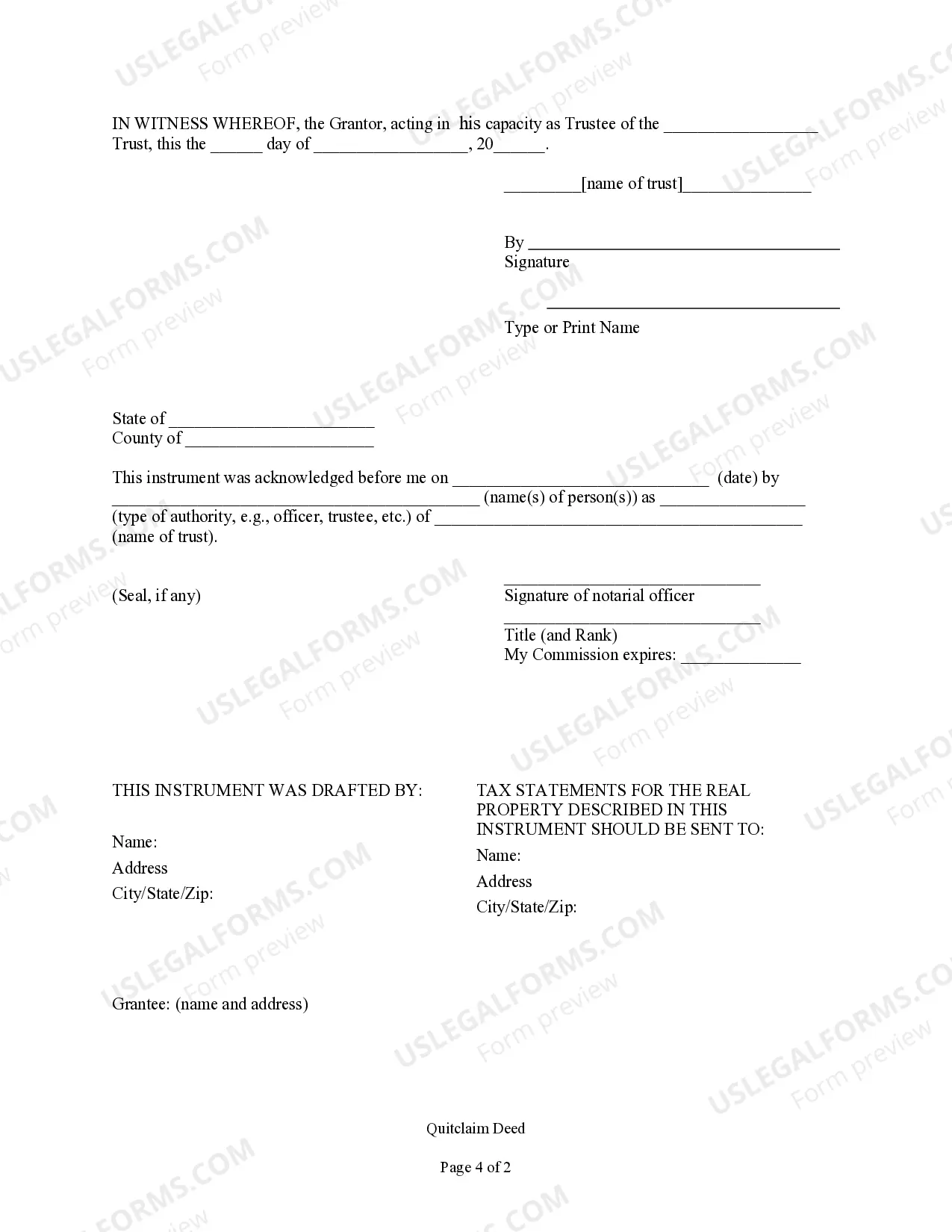 Preview Quitclaim Deed - Trust to an Individual