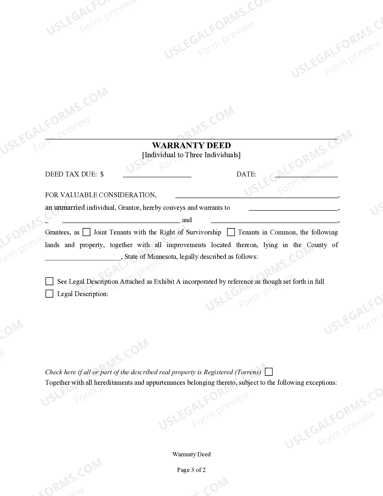 Preview Warranty Deed - One Individual to Three Individuals