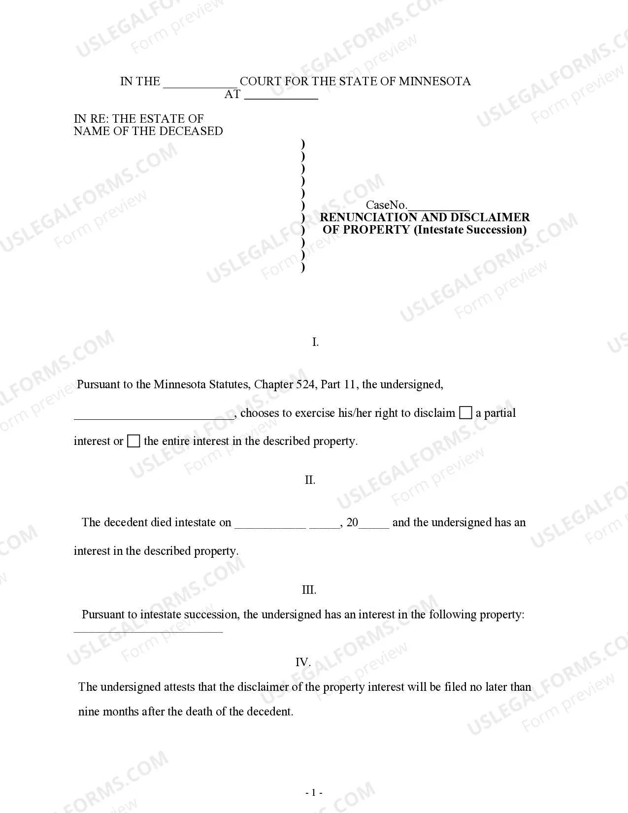 Preview Renunciation and Disclaimer of Property Received by Intestate Succession