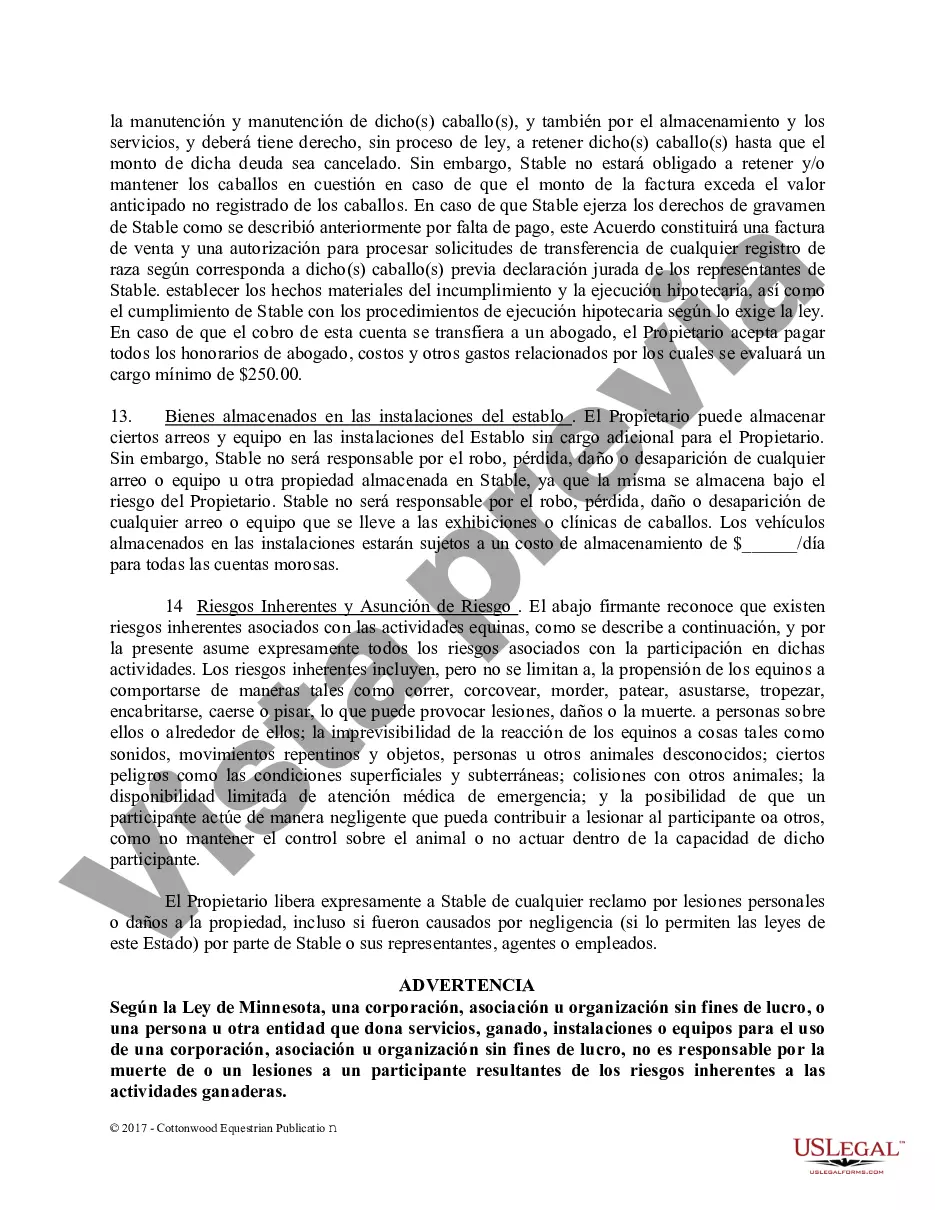Preview Acuerdo de establo de embarque - Formularios equinos de caballos