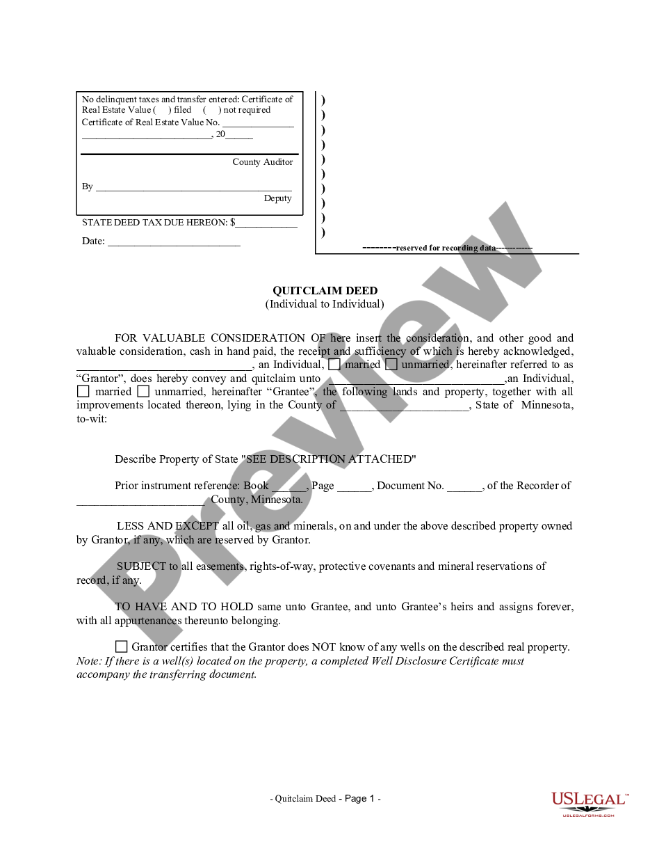 page 0 Quitclaim Deed from Individual to Individual preview