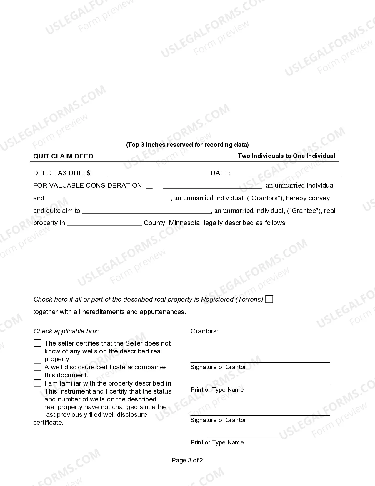 Preview Quitclaim Deed - Two Individuals to One Individual