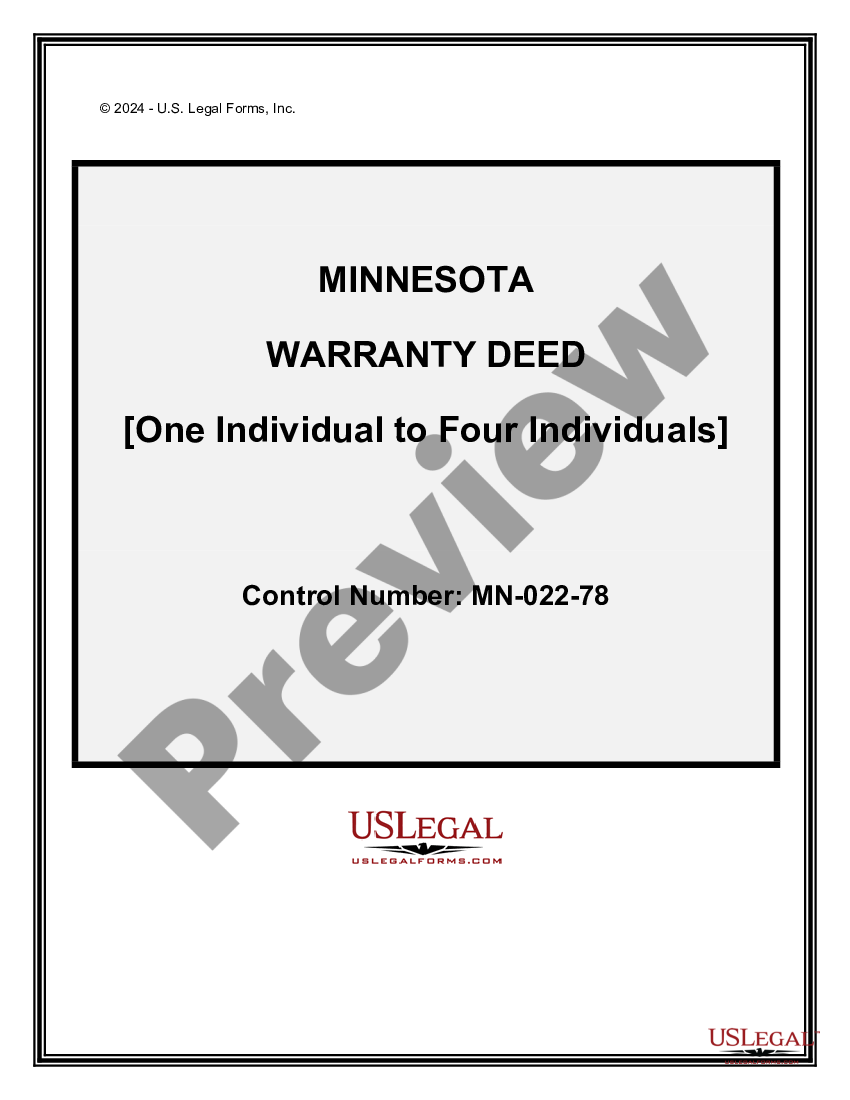 Minnesota Warranty Deed - One Individual To Four Individuals - Warranty 