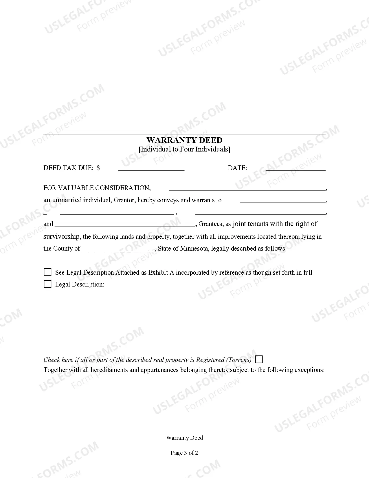 Preview Warranty Deed - One Individual to Four Individuals