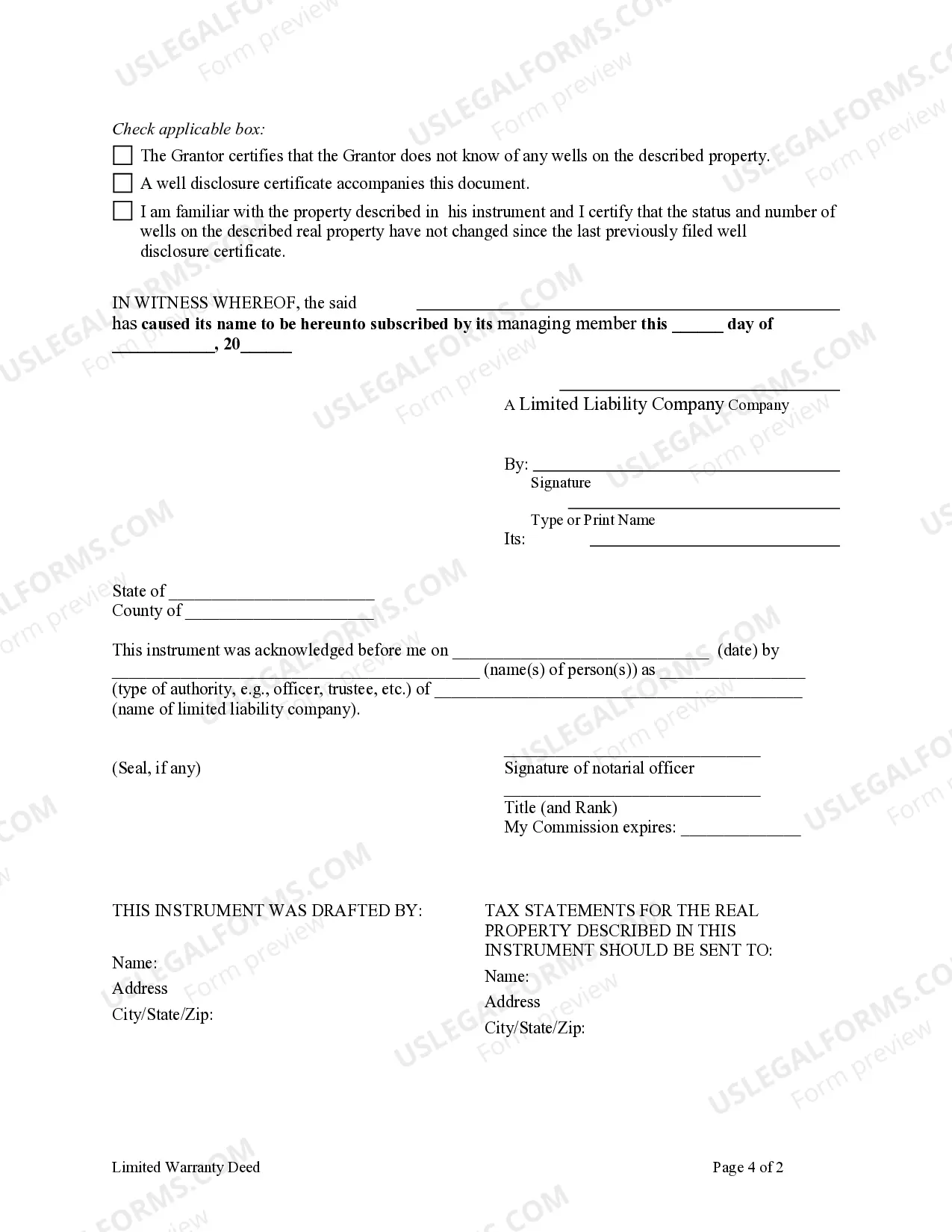 Preview Limited Warranty Deed from a Limited Liability Company to an Individual
