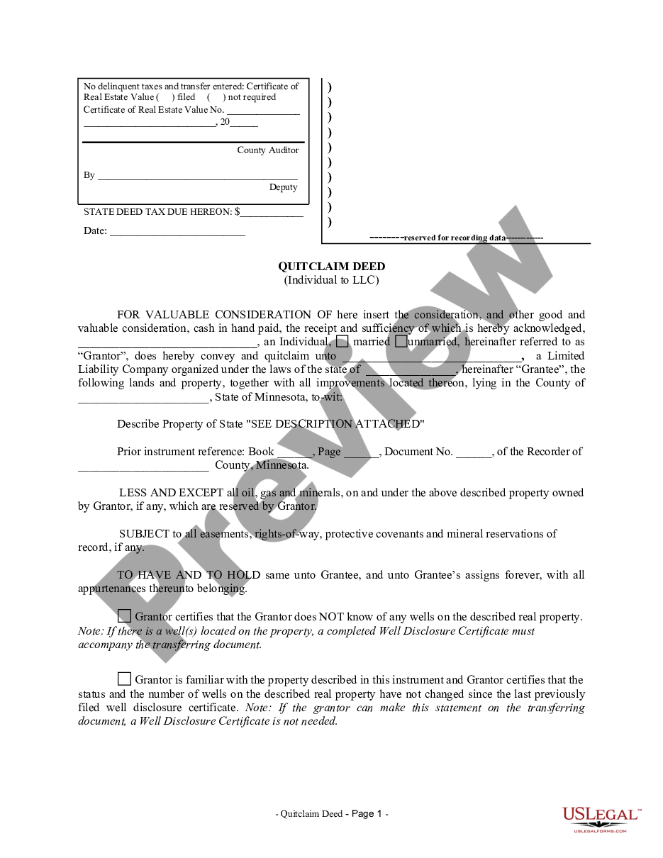 page 0 Quitclaim Deed from Individual to LLC preview